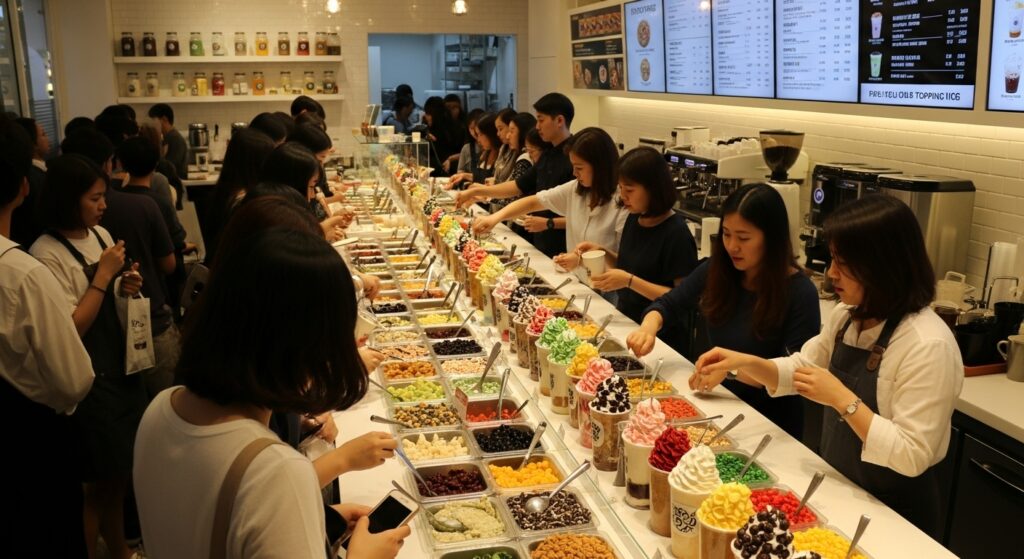 서울 토핑경제 카페 내부 모습과 맞춤형 메뉴 제작 과정