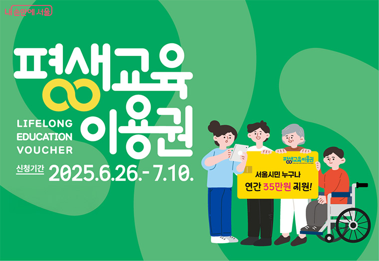 2025년 서울시 평생교육이용권 신청 안내 포스터 평생교육이용권 신청 방법