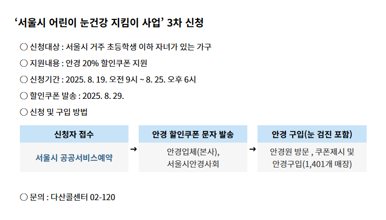 서울시 어린이 눈건강 지킴이 사업 3차신청 안내