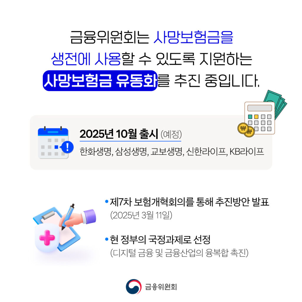 사망보험금 유동화 출시시기 추진방안 현정부의 국정과제임을 나타내는 인포그래픽
