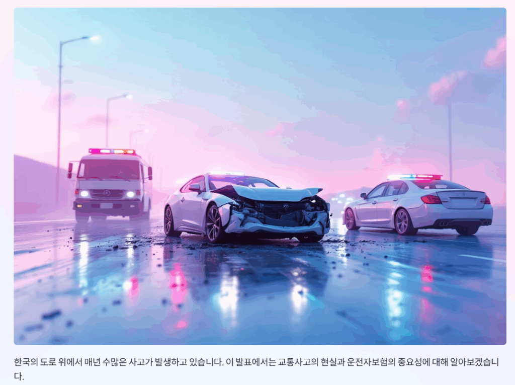 한국 도로에서 발생한 교통사고 현장 모습