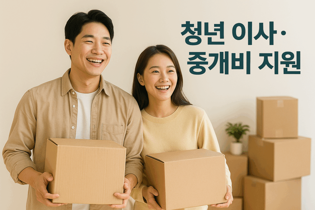 "중개비 지원을 받아 이사하는 청년 부부의 행복한 모습"