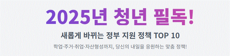 2025년 청년 지원 정책 TOP 10 인포그래픽 - 국가장학금, 월세지원, 취업지원 등 주요 혜택 요약