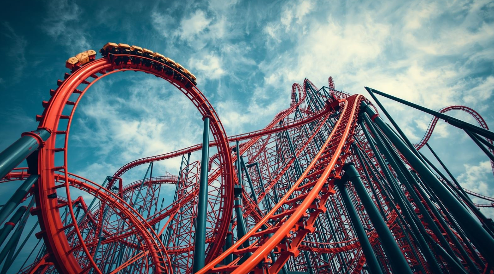 TQQQ 레버리지 ETF의 높은 위험성을 상징하는 롤러코스터