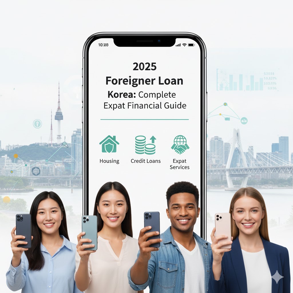 A professional 2025 guide to loan products for foreigners in Korea with banking icons.