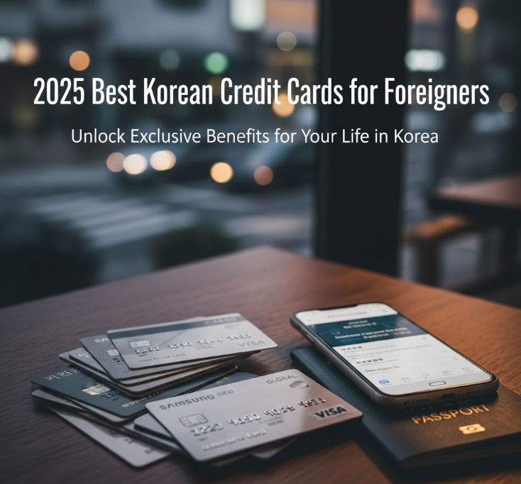 A selection of foreigner dedicated credit cards from major Korean banks.