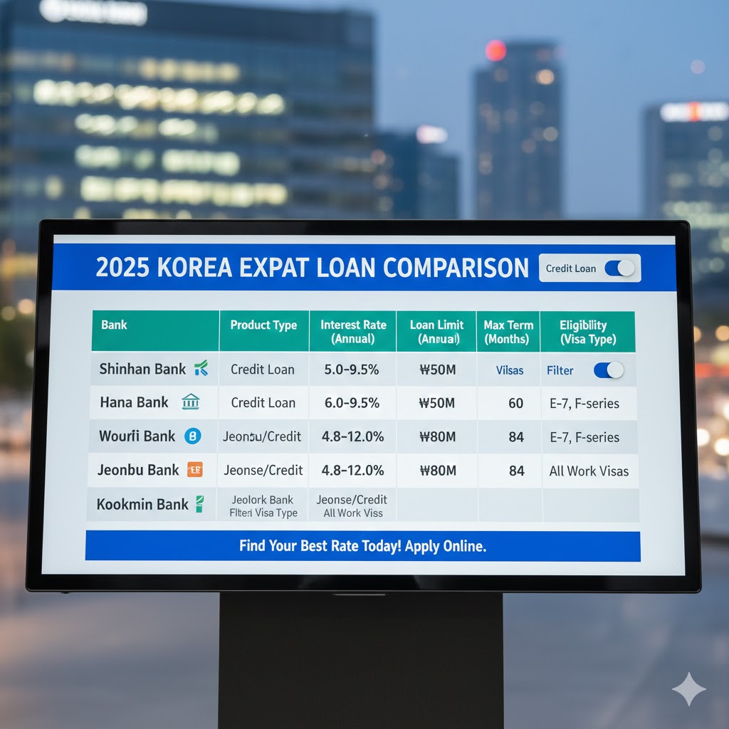 A chart comparing different loan rates for expats in Korea for 2025.