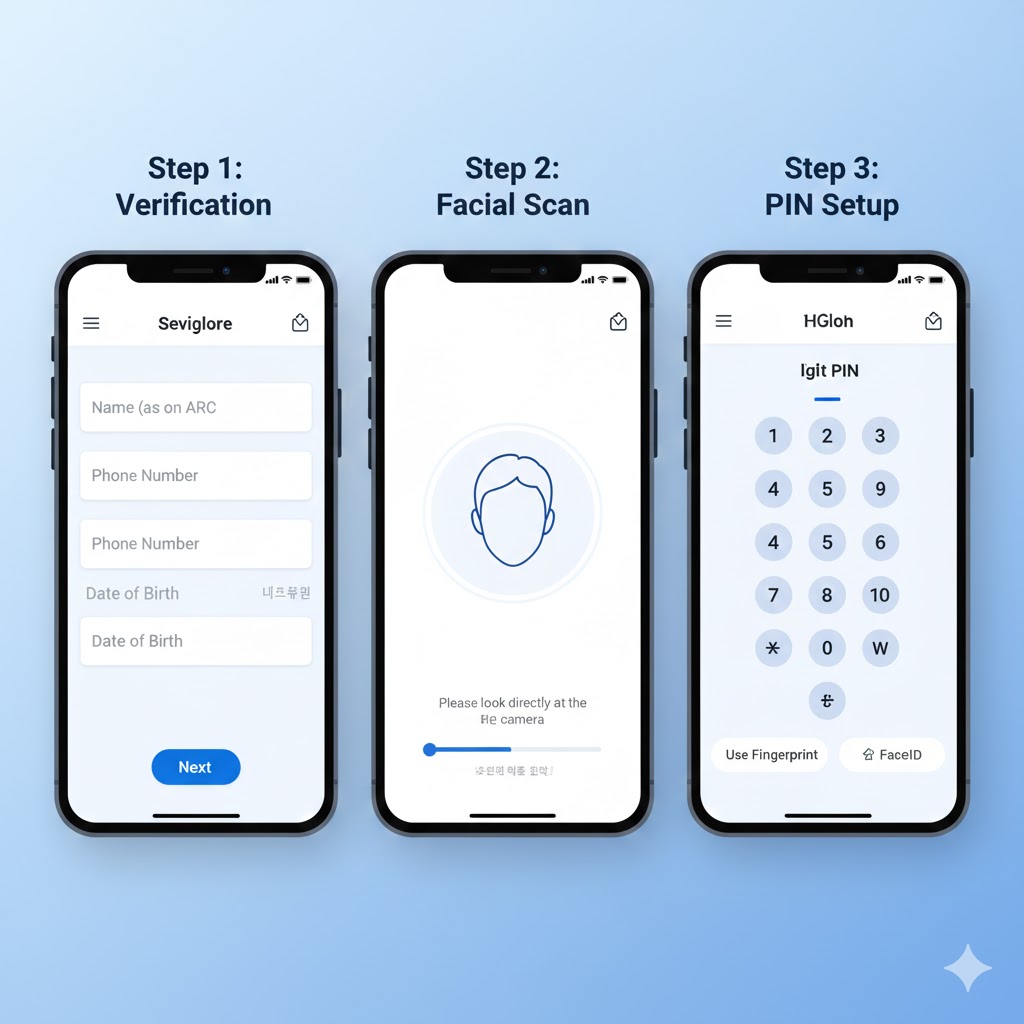 Step-by-step app screen for Mobile ID registration in Korea.
