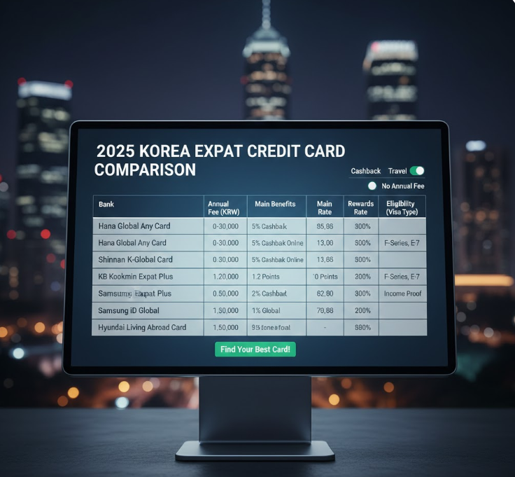 Comparison table of foreigner dedicated credit card benefits and fees.
