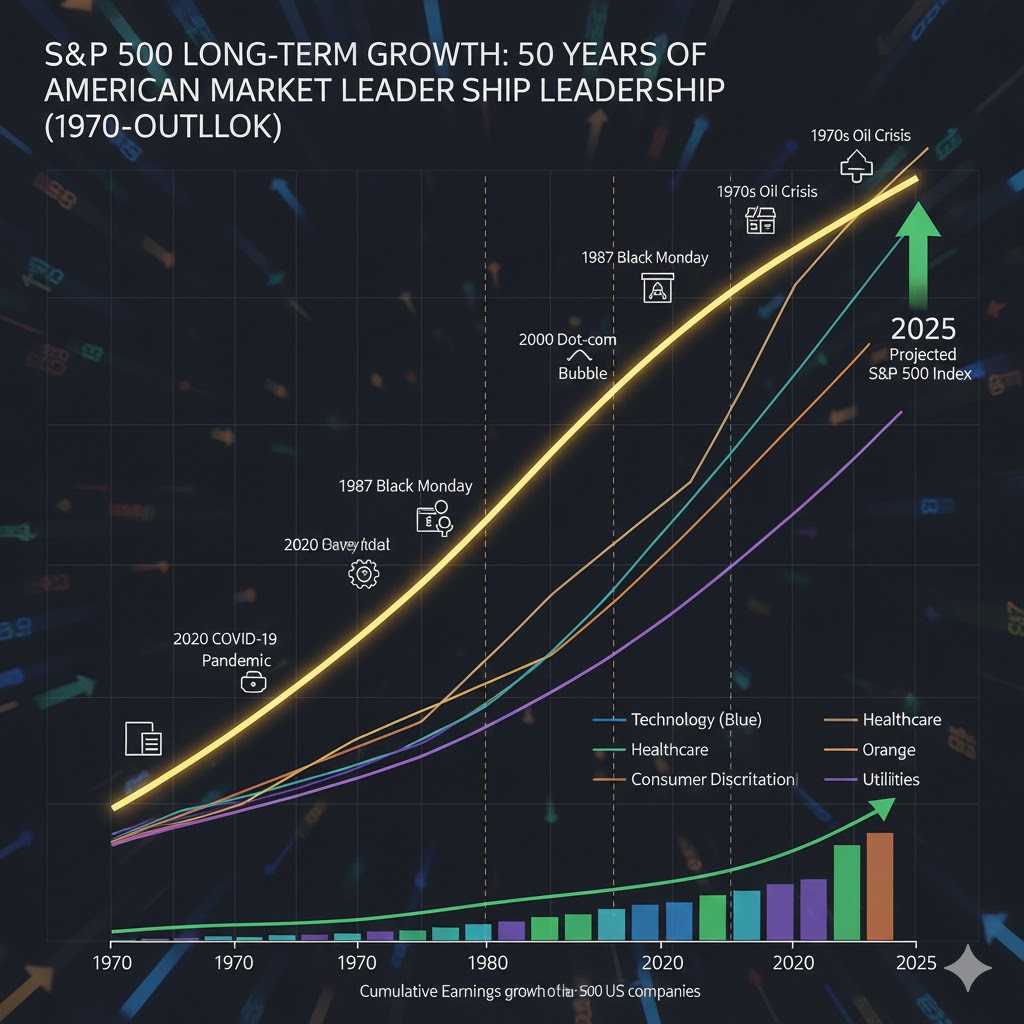 S&P 500 지수 장기 성장 추이 그래프, 미국 주식시장 500대 기업 수익률 차트