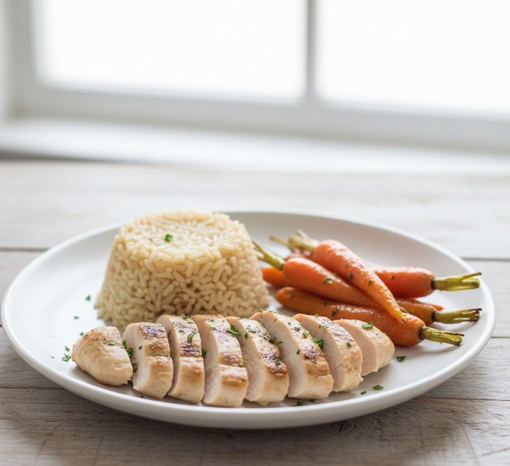닭가슴살과 익힌 당근으로 구성된 균형 잡힌 당근 다이어트 식단