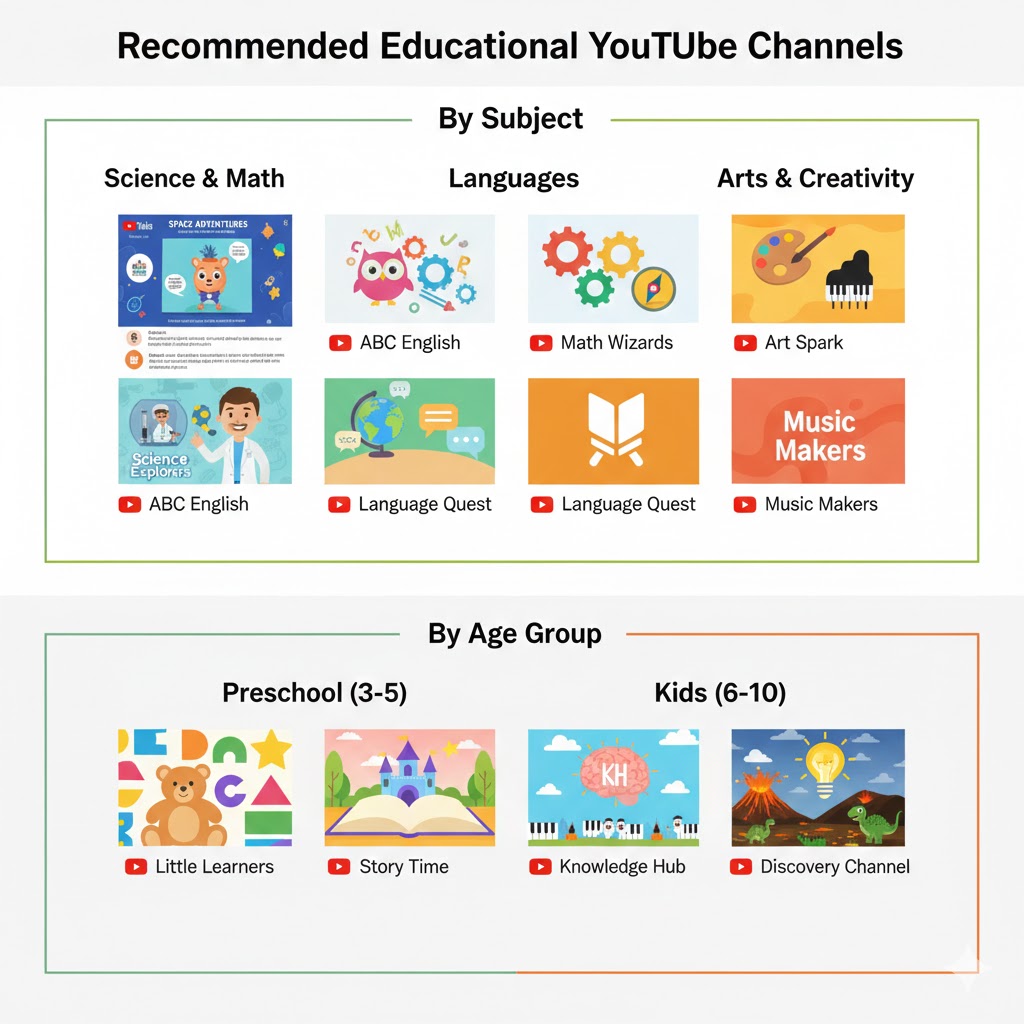 인기 아이들 교육 유튜브 채널 로고 모음, 유아 초등 학습 콘텐츠 아이콘 콜라주