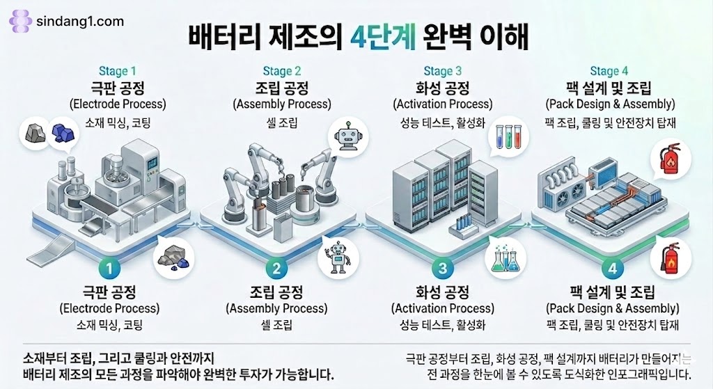 배터리 제조 공정과 삼성SDI 밸류체인 관련주 추천 다이어그램