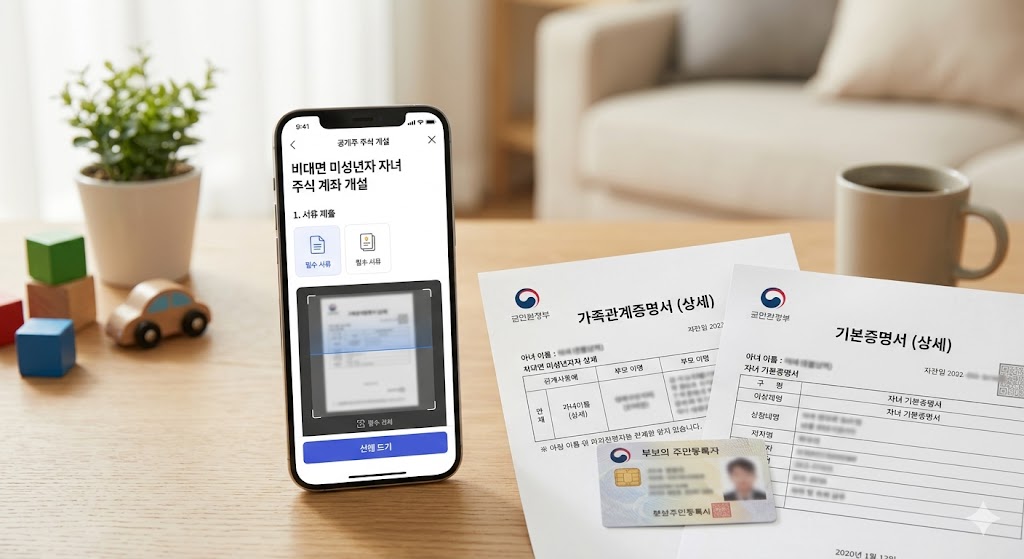 비대면 미성년자 자녀 주식 계좌 개설 필수 서류 및 스마트폰