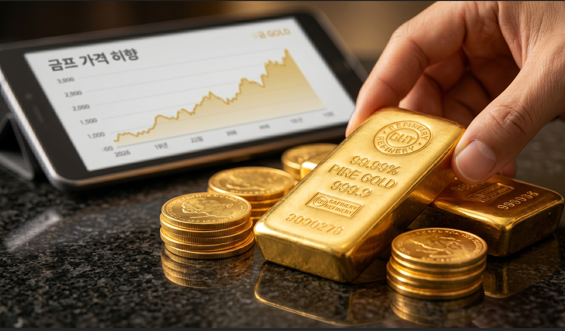 최근 금 시세 상승과 안전자산 투자를 상징하는 골드바