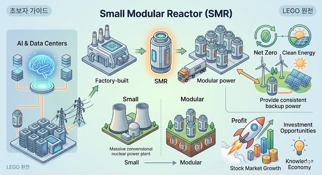 SMR 뜻과 특징을 보여주는 SMR 관련주 추천 입문용 다이어그램